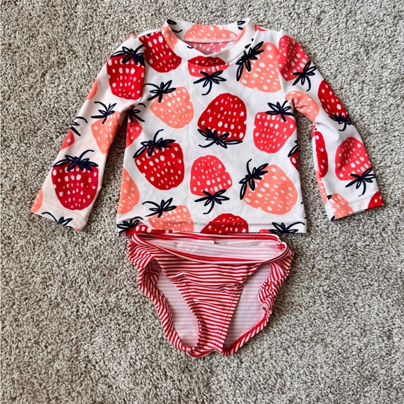 Carter’s Strawberry Rash Guard Swimsuit Set Long sleeve bathing suit- Size 9M - Picture 2 of 7
